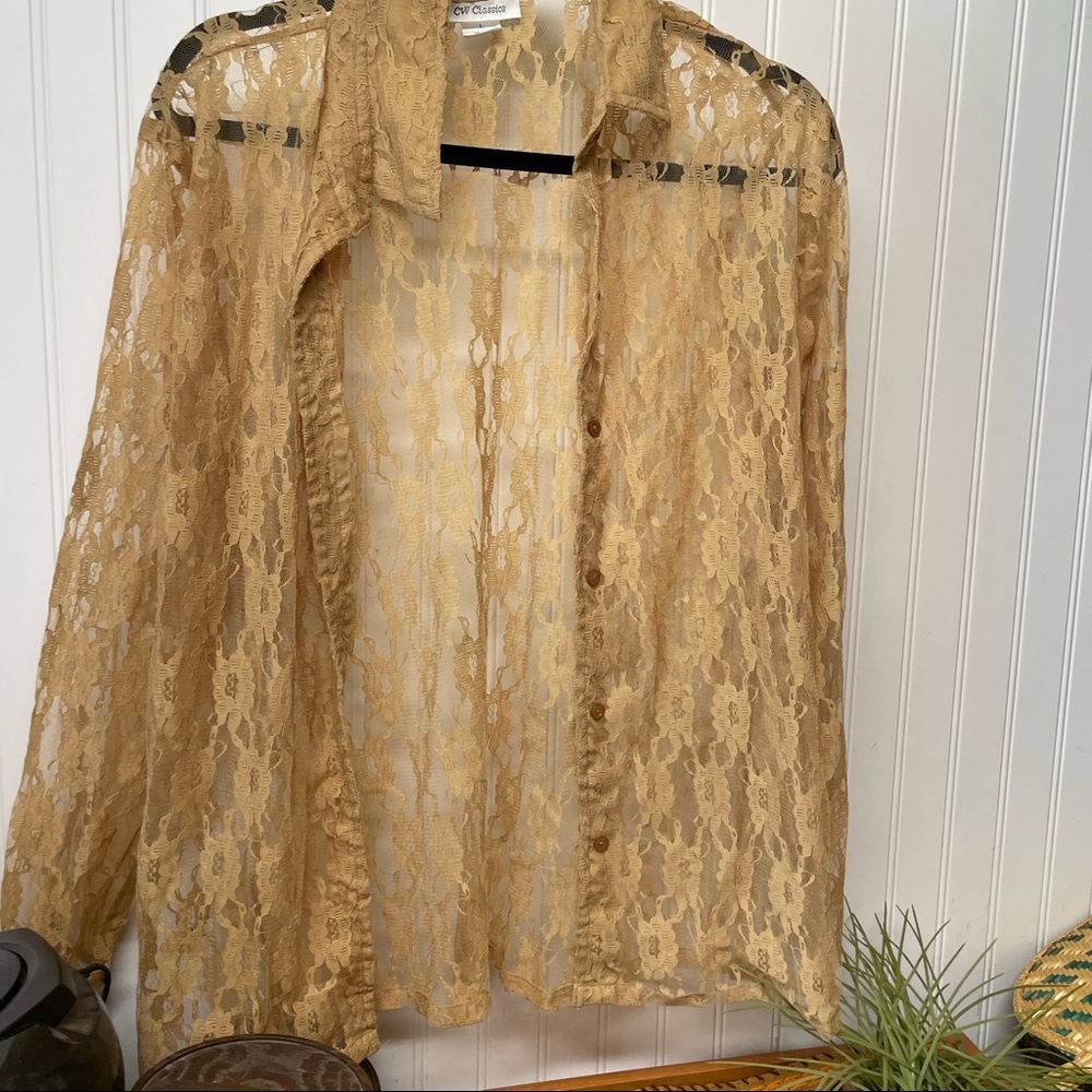 Vintage CW Classics Lace Tan Button Down Size Large